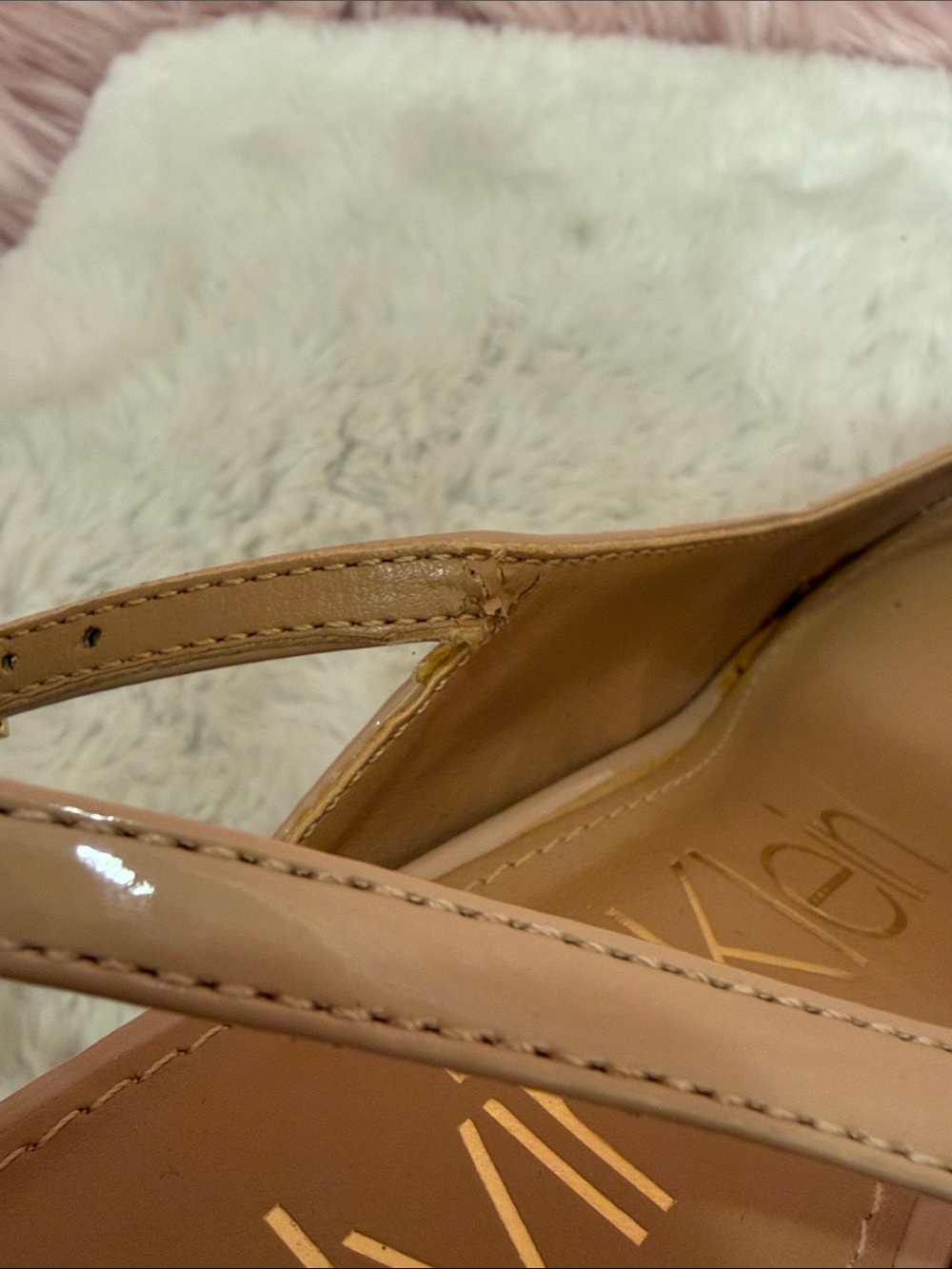 Calvin Klein Nude Patent Slingback Pointed-Toe Pumps - Picture 5 of 6